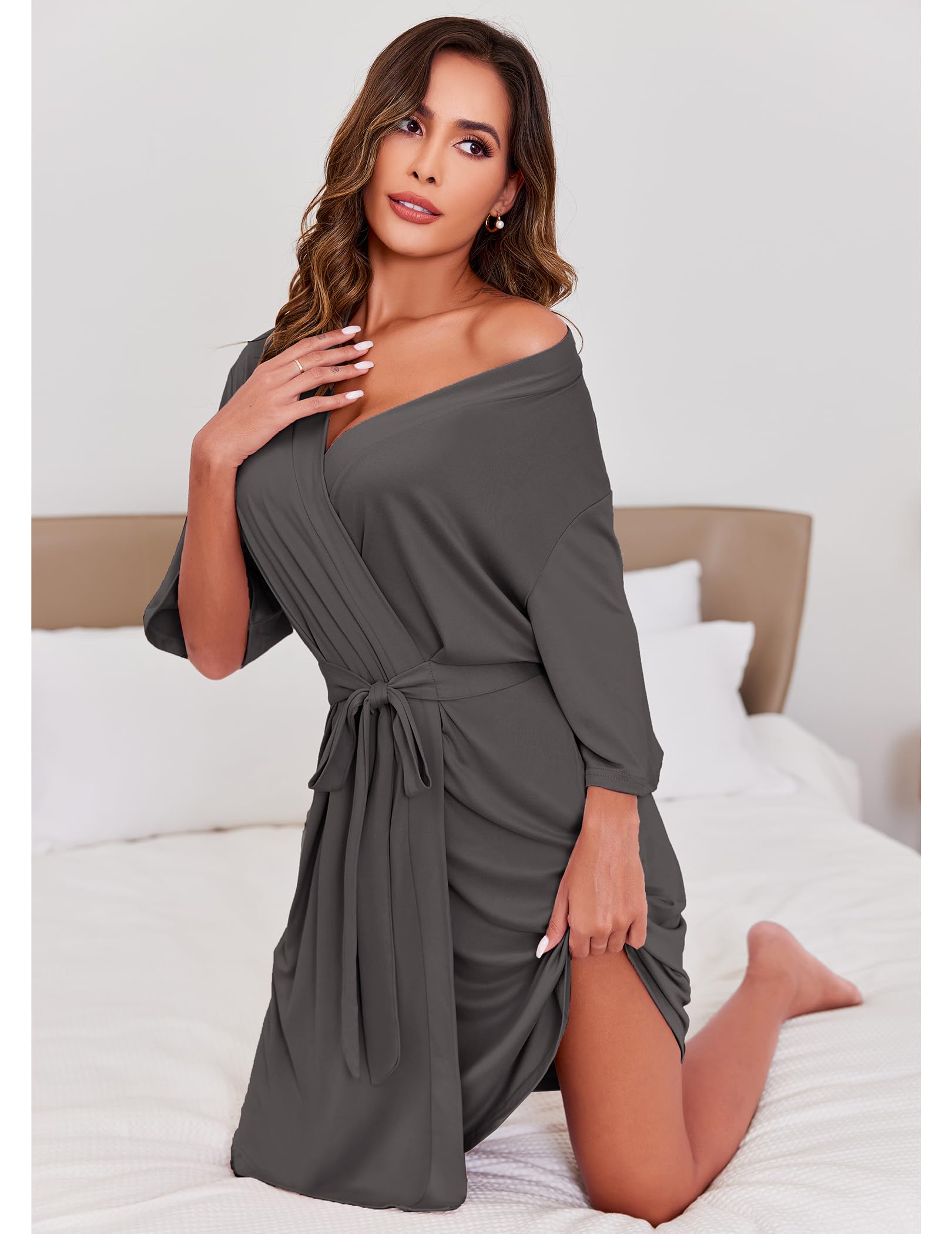 Fit Robe Robes for Women Soft Knit Bathrobe Lightweight Knee Leghth Robes Short ...