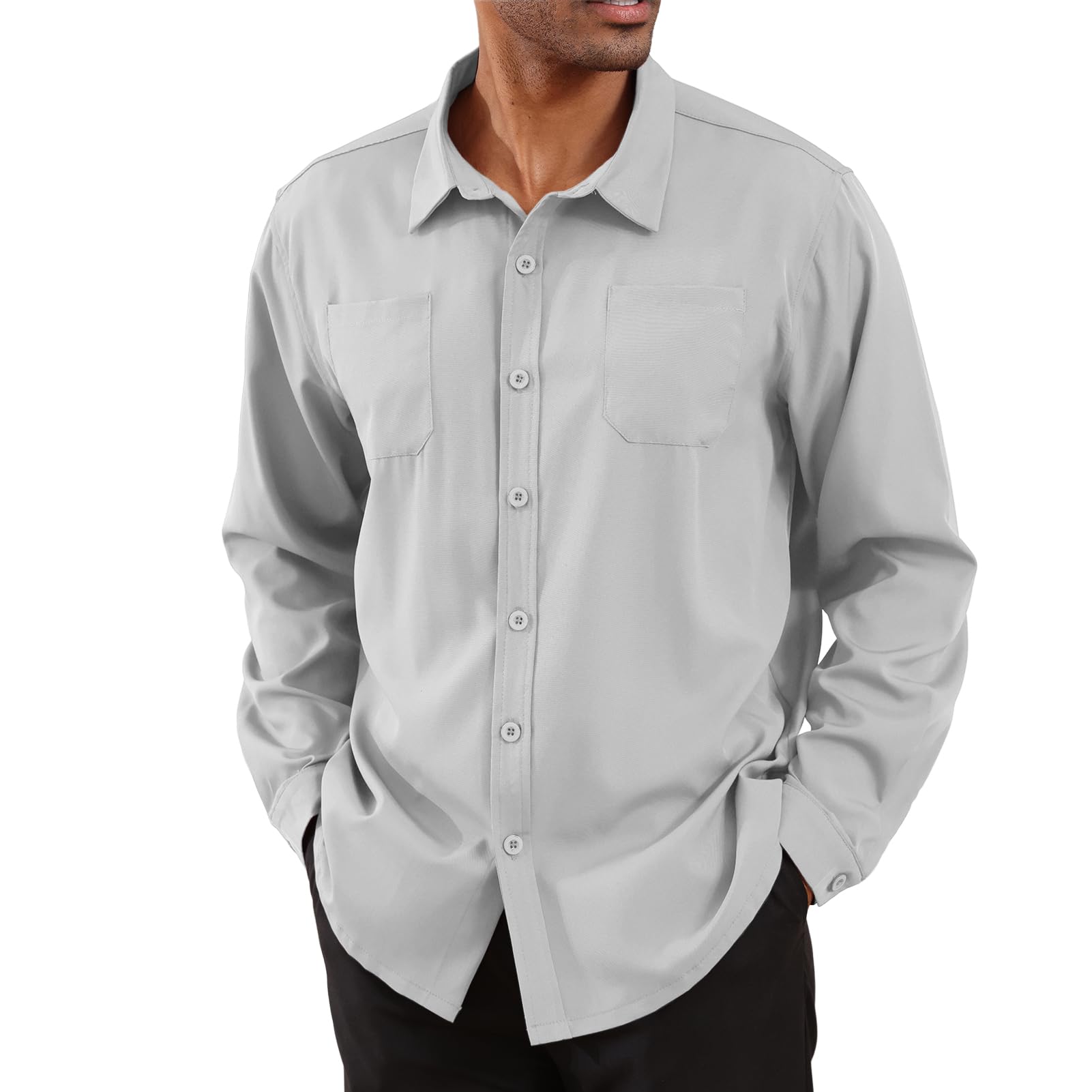 Casual Men's Button-Down Shirt Polyester Blend Regular Fit